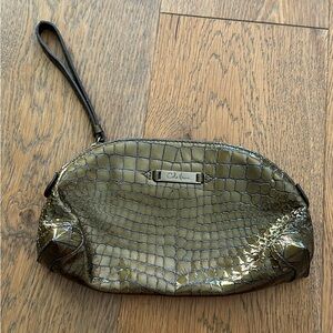 Cole Haan patent leather gray makeup/toiletry bag